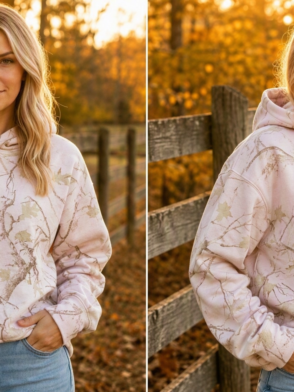 Women’s Pink Camo-Print Hoodie with Subtle Leaf Pattern